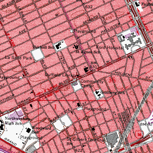 Topographic Map of Duffield Library, MI