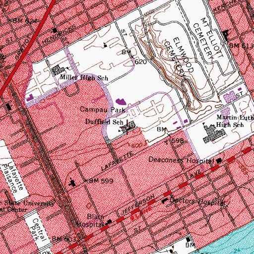 Topographic Map of Duffield School, MI