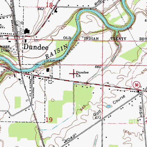 Topographic Map of Dundee Church, MI