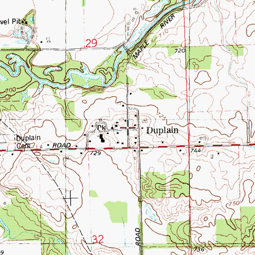 Topographic Map of Duplain, MI
