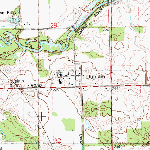 Topographic Map of Duplain, MI