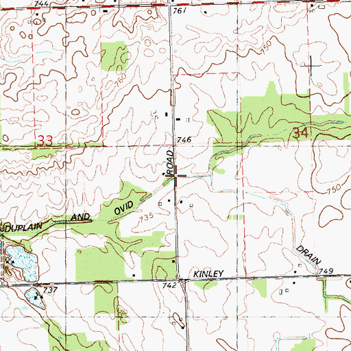 Topographic Map of Duplain and Ovid Drain, MI