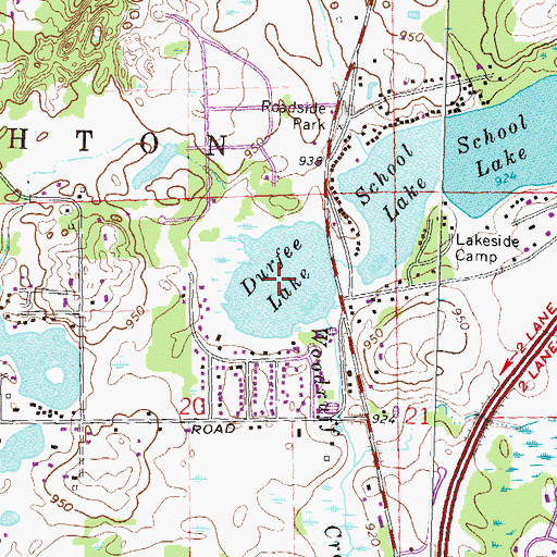 Topographic Map of Durfee Lake, MI