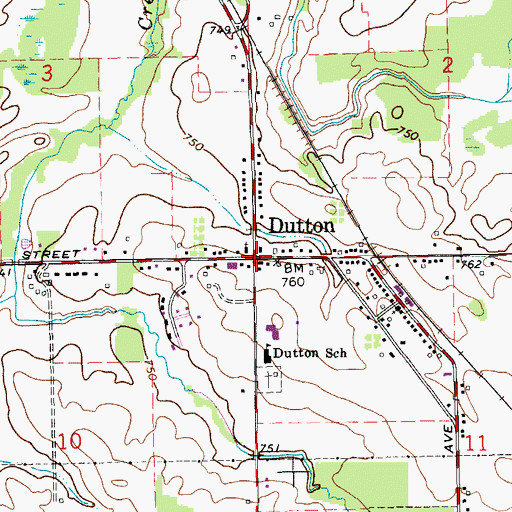 Topographic Map of Dutton, MI