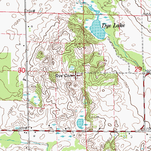 Topographic Map of Dye Cemetery, MI