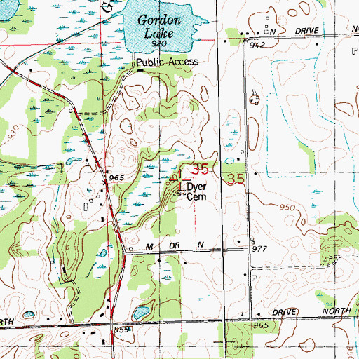 Topographic Map of Dyer Cemetery, MI