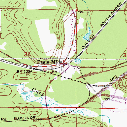 Topographic Map of Eagle Mills, MI