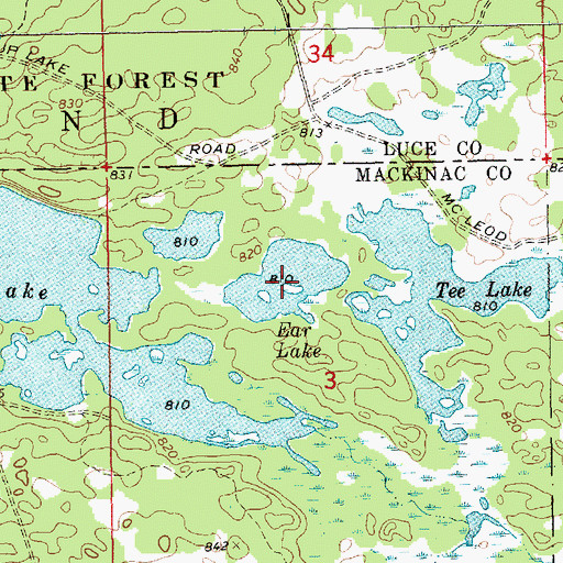 Topographic Map of Ear Lake, MI