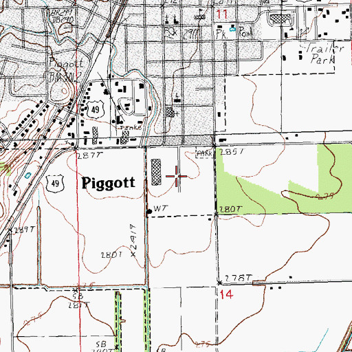 Topographic Map of Piggott Industrial Park, AR