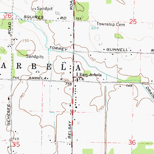 Topographic Map of East Arbela Church, MI