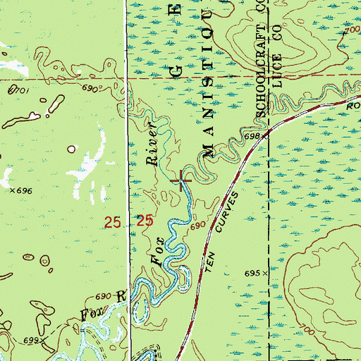 Topographic Map of East Branch Fox River, MI