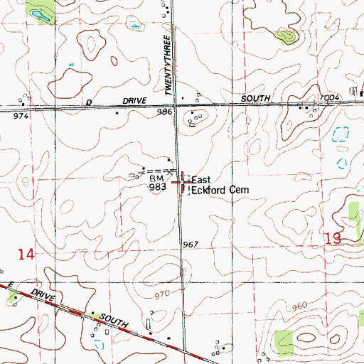 Topographic Map of East Eckford Cemetery, MI
