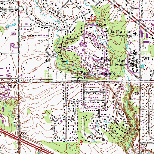 Topographic Map of East Farmington Cemetery, MI
