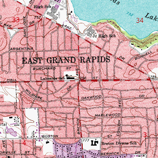 Topographic Map of East Grand Rapids, MI