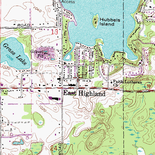 Topographic Map of East Highland, MI