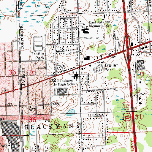Topographic Map of East Jackson Junior High School, MI