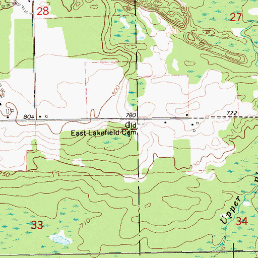 Topographic Map of Old East Lakefield Cemetery, MI