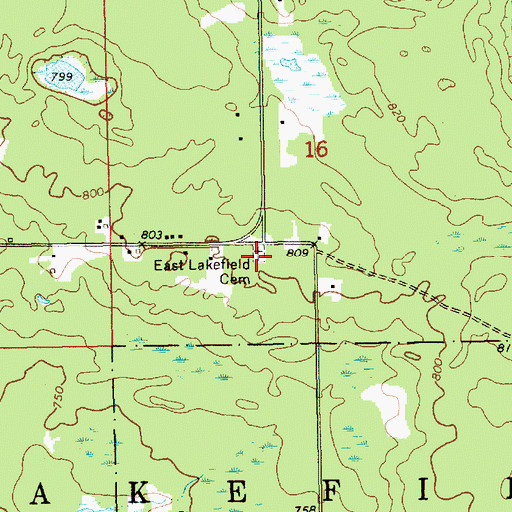 Topographic Map of East Lakefield Cemetery, MI