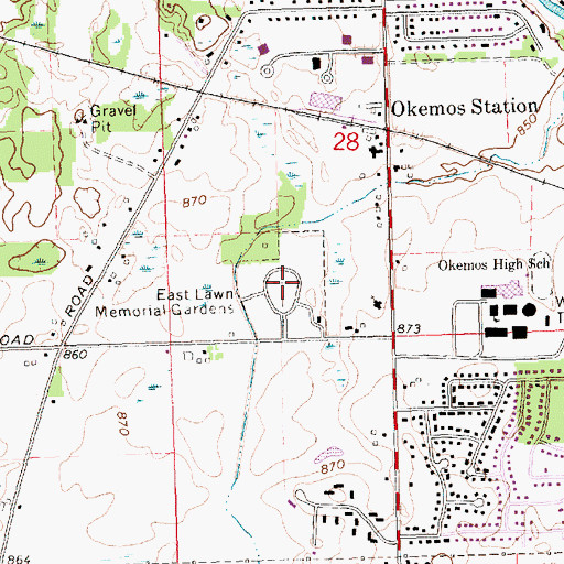 Topographic Map of East Lawn Memorial Gardens, MI