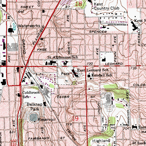 Topographic Map of East Leonard School, MI