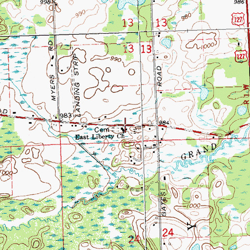 Topographic Map of East Liberty Church, MI