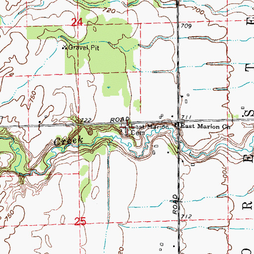 Topographic Map of East Marion Cemetery, MI