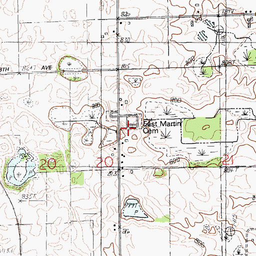 Topographic Map of East Martin Cemetery, MI