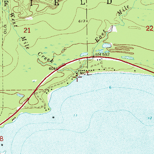 Topographic Map of East Mile Creek, MI