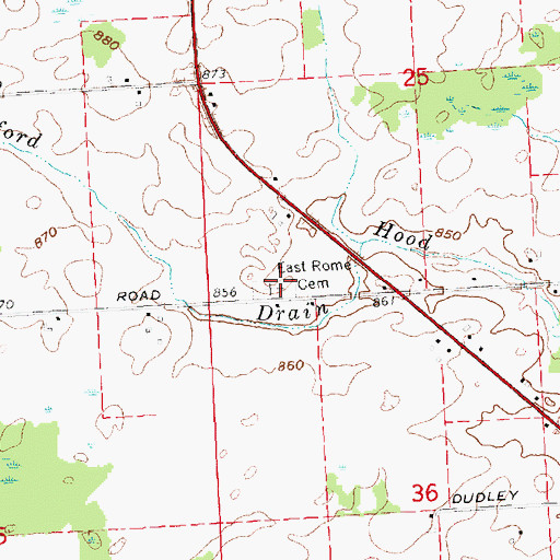 Topographic Map of East Rome Cemetery, MI