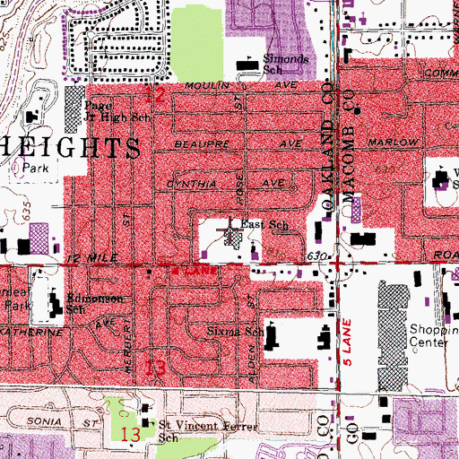 Topographic Map of East School, MI