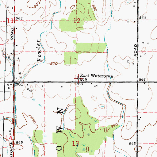Topographic Map of East Watertown School, MI
