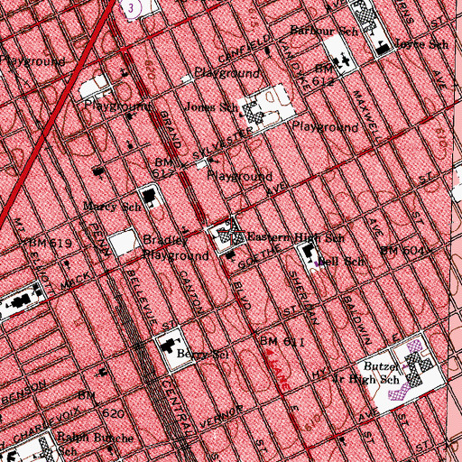 Topographic Map of Eastern High School, MI