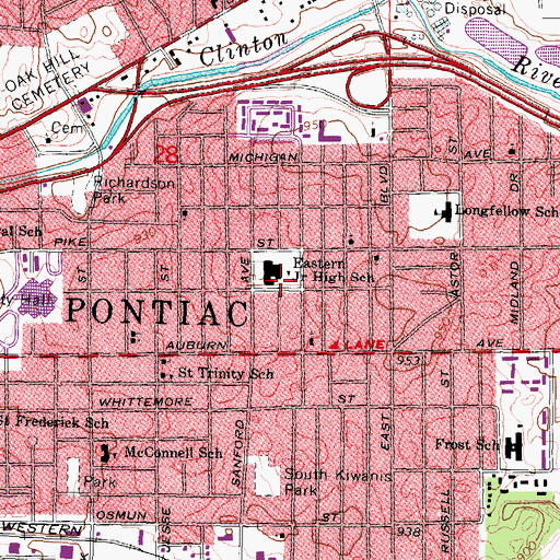 Topographic Map of Eastern Junior High School, MI