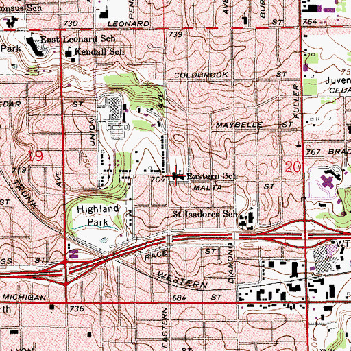 Topographic Map of Eastern School, MI