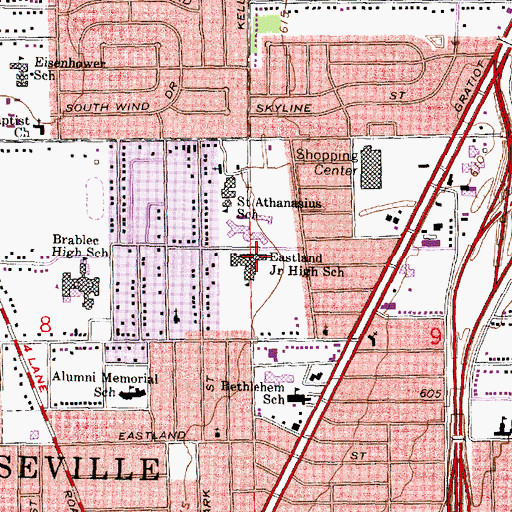 Topographic Map of Eastland Junior High School, MI