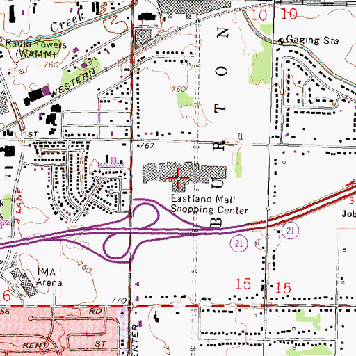 Topographic Map of Eastland Mall Shopping Center, MI
