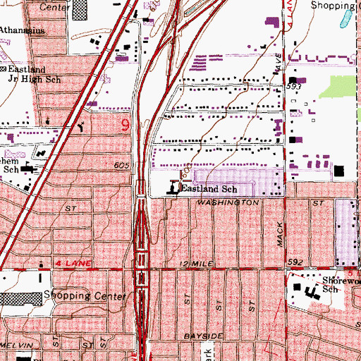 Topographic Map of Eastland School, MI