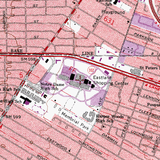 Topographic Map of Eastland Shopping Center, MI