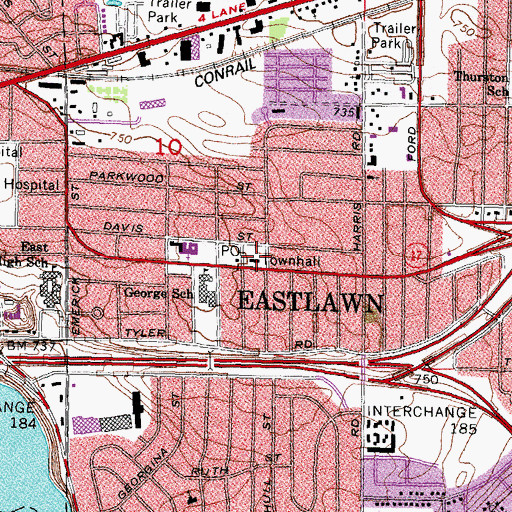 Topographic Map of Eastlawn, MI