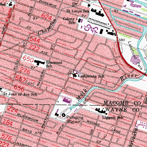 Topographic Map of Eastpointe School, MI