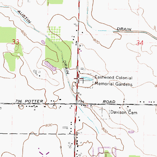 Topographic Map of Eastwood Colonial Memorial Gardens, MI