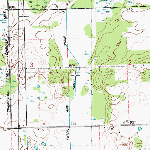 Topographic Map of Eaton and Baker Drain, MI