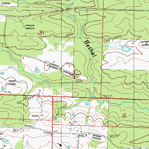 Topographic Map of Bethel (historical), AR