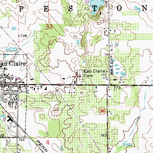 Topographic Map of Eau Claire Cemetery, MI