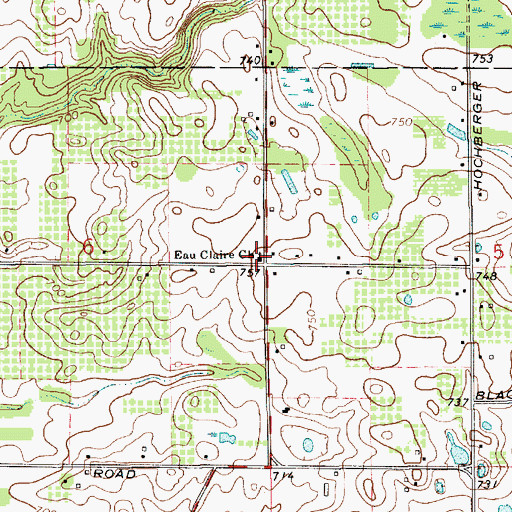 Topographic Map of Eau Claire Church, MI