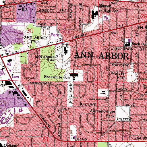 Topographic Map of Eberwhite Elementary School, MI