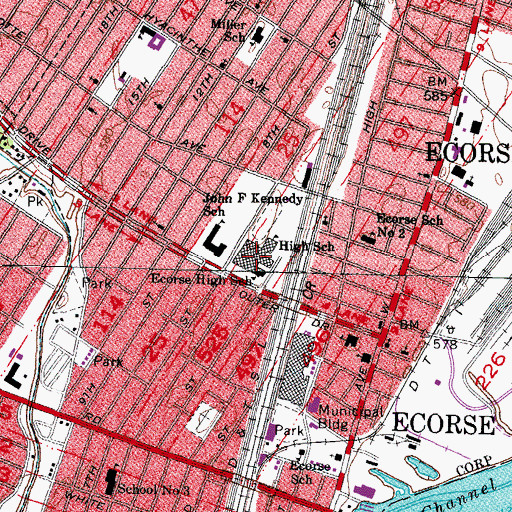 Topographic Map of Ecorse High School, MI