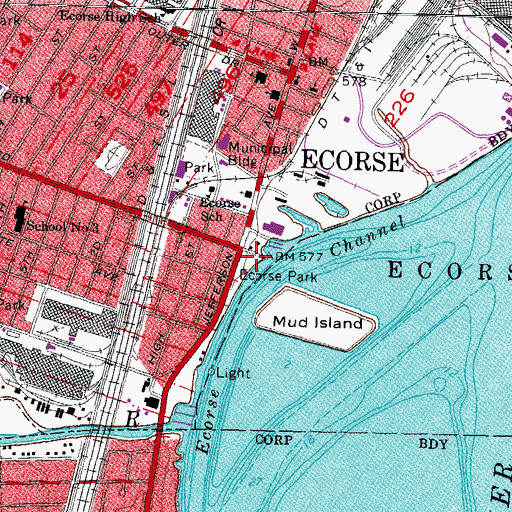 Topographic Map of Ecorse Park, MI