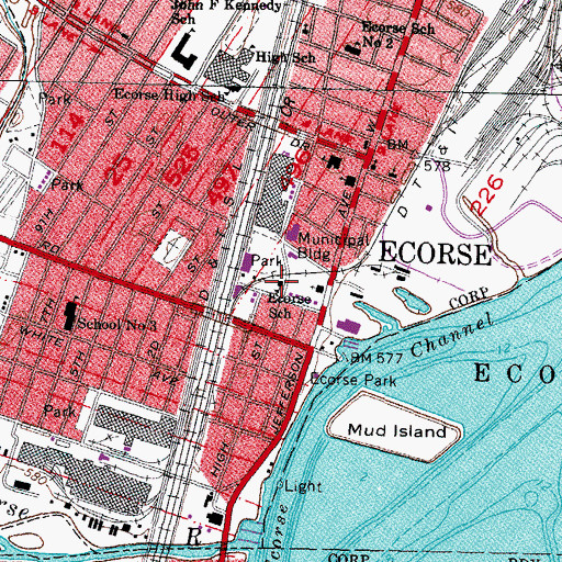 Topographic Map of Ecorse School, MI