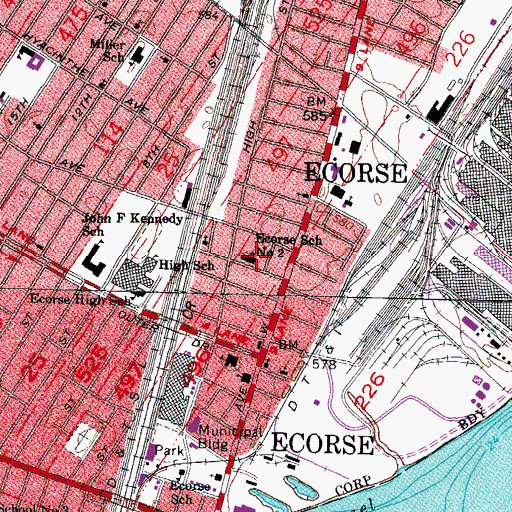 Topographic Map of Ecorse School Number 2, MI